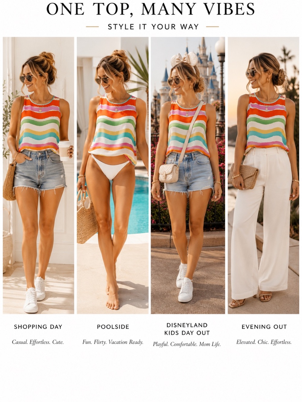 Rainbow Striped Sleeveless Tank Top | Flowy Summer Blouse | Medium - Picture 2 of 13